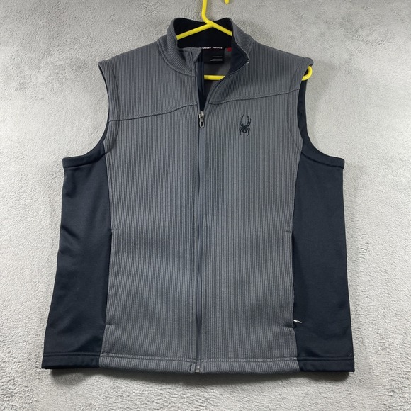 Spyder Vest Men Large Gray Black Full Zip Sleeveless Jacket Coat Logo Preppy - Picture 1 of 15